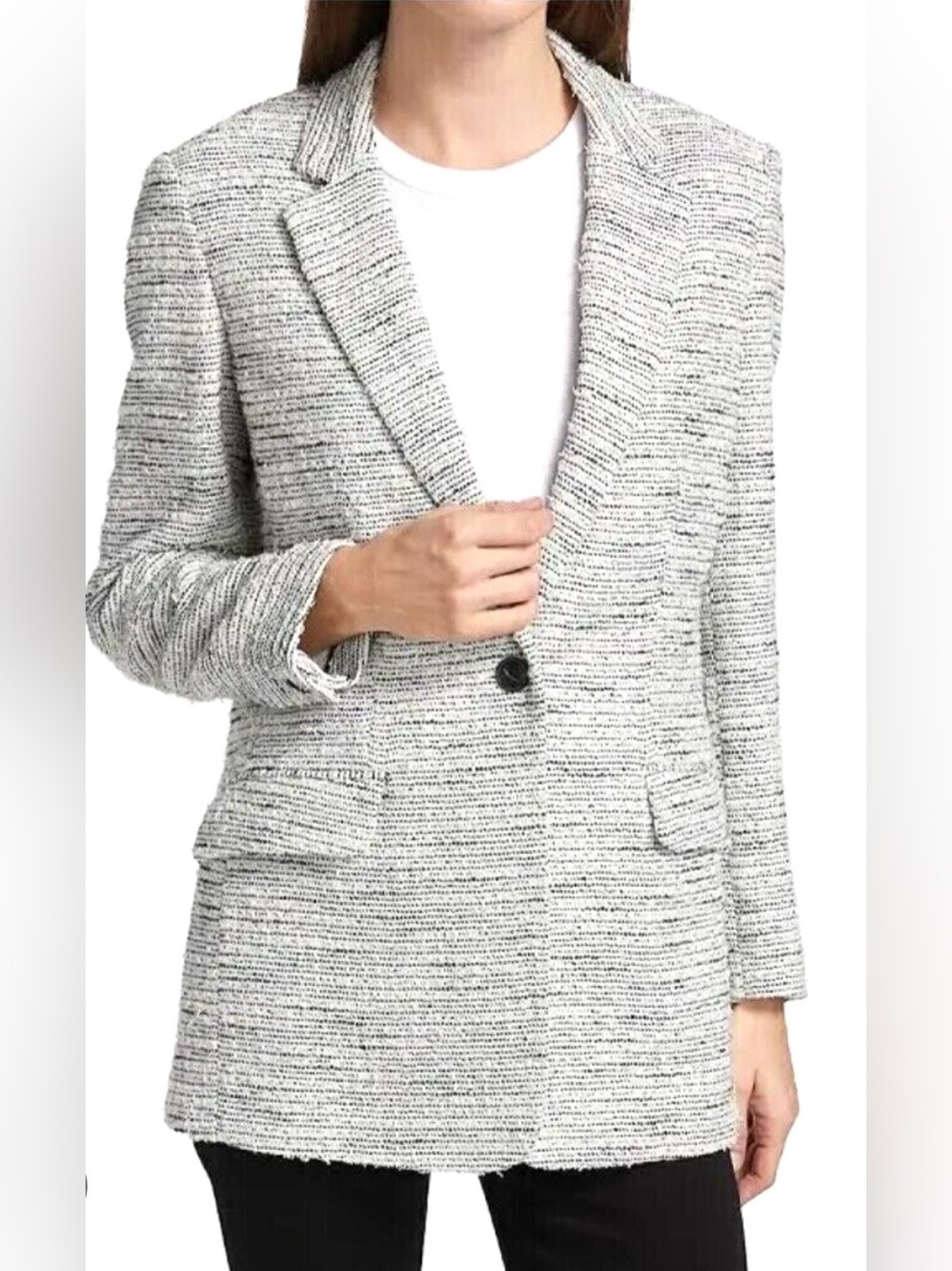 Rag & Bone Ames Deconstructed Black & White Cotton-Blend Tweed Blazer size 2